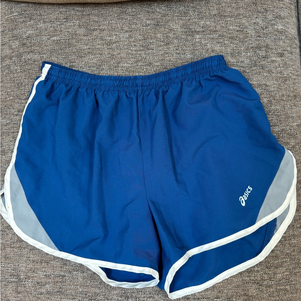 Asics Blue Athletic Shorts with Elastic Waistband and Curved Hem